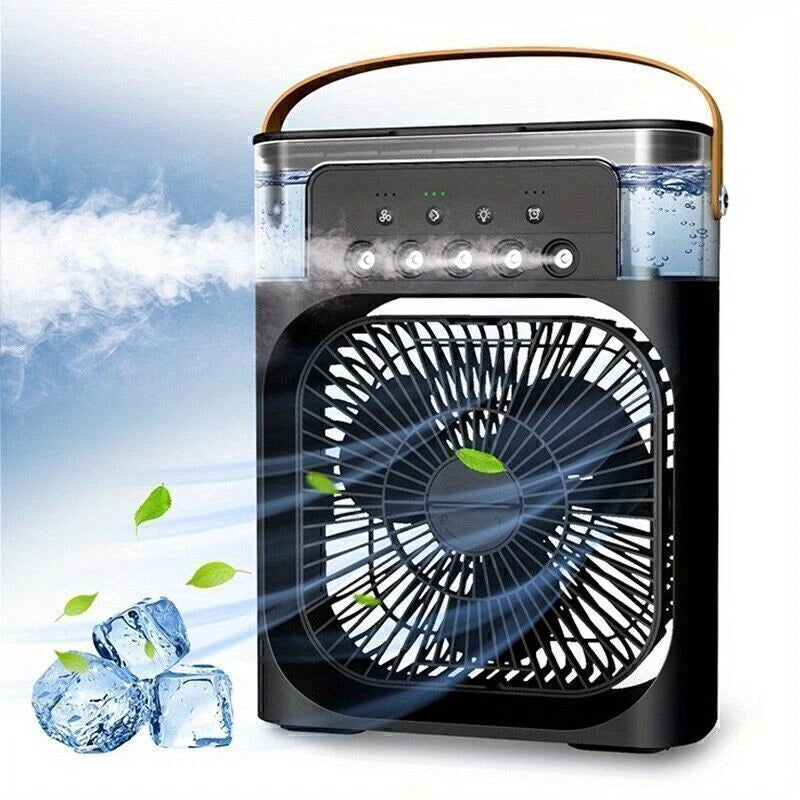 3-i-1 bærbar luftkølerventilator-LED natlys, luftfugter og USB-drevet mini AC