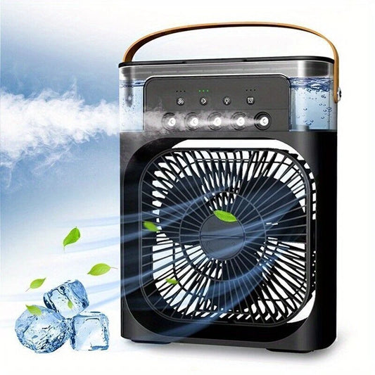 3-i-1 bærbar luftkølerventilator-LED natlys, luftfugter og USB-drevet mini AC